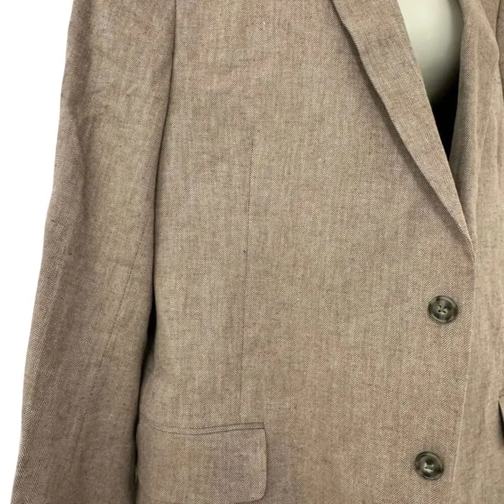 Stafford Signature Classic Fit Brown Herringbone Linen Suit Jacket Blazer 44 R